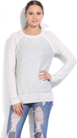 Forever New Animal Print Round Neck Casual Women White, Grey Sweater