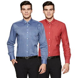 Xessentia Men's Solid Regular Fit Formal Shirt (Pack of 2) (CNO119/23_Red/Blue_40)