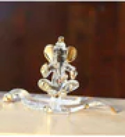 Gold Glass Decorative Ganesha On Leaf God Idol by Anasa