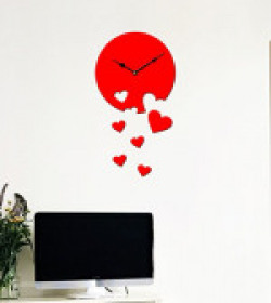 Sehaz Artworks 'Moon Heart' Asymmetric Wood Wall Clock (27 cm x 27 cm x 4 cm, Red)