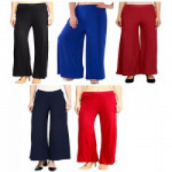 Fashion Guru Trading Slim Fit Black Blue Maroon Navy Red Palazzo For Women Pack of 5