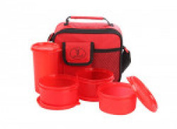 Joyo Freshware Smart Plastic Lunch Box Set, 4-Pieces, Red