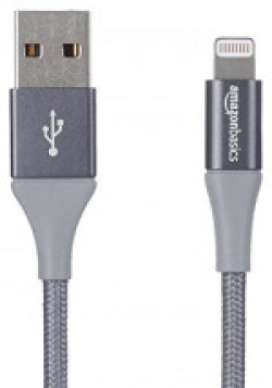 AmazonBasics Double Braided Nylon USB A to Lightning Compatible Cable - Apple MFi Certified - Dark Grey (3 Feet/0.9 Meters)