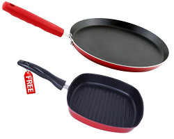 Nirlon Non-Stick Aluminium Cookware Set, 2-Pieces, Red (Dual_FT28_GP22.5_Free)