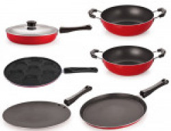 Nirlon Non-Stick Aluminium Cookware Set, 6-Pieces, Red (FT12CTFP12KD12KD14UP)