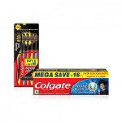 Colgate Strong Teeth Toothpaste - 300 g with Free Toothbrush and Colgate Zigzag Black Medium Toothbrush - Pack of 5