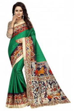Active Women's Khadi Silk Printed Saree (KALAMKAARI 6 Green_Act1_Green_Free Size)
