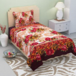 Supreme Home Collective 144 TC Microfiber Single Floral Bedsheet(1 Single Bed-sheet with 1 Pillow Cover, Beige)