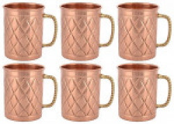 Frestol Copper Designer Handmade Cups/Mugs Serveware, Tableware having Capacity 200 ML- (Set of 6)
