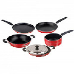 Nirlon Non-Stick Aluminium Cookware Set, 5-Pieces, Red (2.6FT12KD12SPBTPAPP)