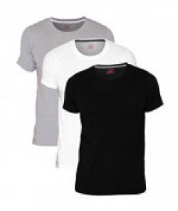 Chromozome Men's Plain Regular Fit T-Shirt (Pack of 3)(OS-10-WHITE, Black, Grey -L)