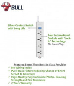 Bull 4 Socket,1 Switch,1.5 M Wire Extension Board (White)