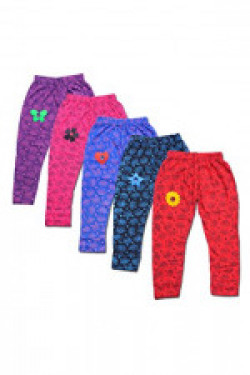T2F Girls' Printed Leggings (Pack of 5, Black-Red-Blue-Rose-Purple, 4-5 Years)