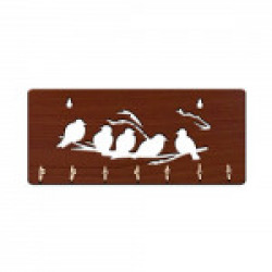 Sehaz Artworks 5-Birds Wooden Key Holder (25 cm x 11 cm x 0.3 cm, Brown)