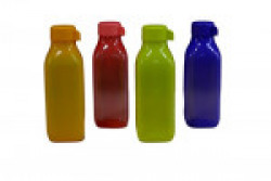 Tupperware Aqua Safe Square Frosty Plastic Water Bottle Set, 500ml, Set of 4, Multicolour