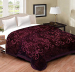 Spangle Floral Embossed Mink Double AC Blanket Wine
