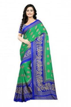 Jaanvi fashion Women's Crepe Silk Peackock Printed Kalamkari Saree with Blouse Piece(Green_Free Size)
