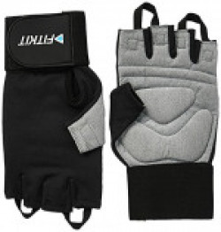 Fitkit Weight Lifting Gloves with Extra Long Wrist Strap, Medium (Pair)