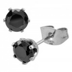 Inox Jewelry Silver Stainless Steel Six Prong 6mm Black CZ Solitare Studs for Women