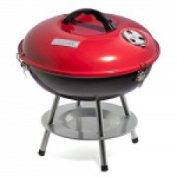 Inditradition Tabletop Charcoal Barbecue BBQ | Round, Chrome Plated Grill, 14.5  Diameter, Red