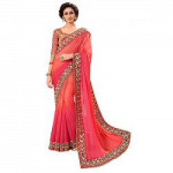jashvi creation Women's Faux Georgette Saree with Blouse Piece(Mirrarred_Red Free Size)