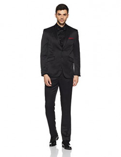 V Dot Men's Peak Lapel Regular Fit Suit (Pack of 2) (VDSU1E76807_Black_40)