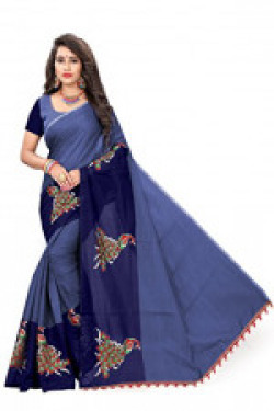 Indian Fashionista Women's Chanderi Cotton Saree with Blouse Piece, Free Size (MHVR290-1797, Navy Blue)
