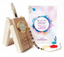 TIED RIBBONS Wooden Penstand with Pen and Rakhi, Roli Chawal for Brother (Multicolour, TR-RB17-BR-PenstandRakhi002)
