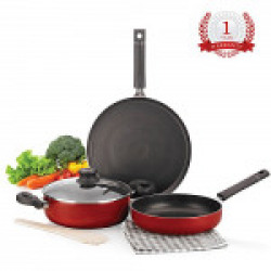 Cello Non Stick Cookware with 1 Glass Lid, 2L (Black, CLO_COOK_NSTK_3PCS_WGLLID) - Set of 3