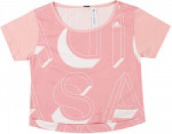 ADIDAS Girls Printed Cotton Polyester Blend T Shirt(Pink, Pack of 1)