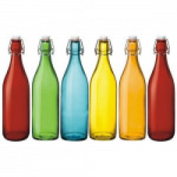 Favola Round Freeze Safe Air Tight Flip Cap Color Glass Water Bottle 6 Pc Random Colour (1000 Ml) - Pack Of 6