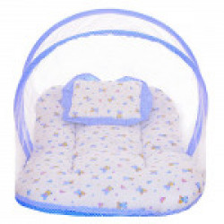 Littly Dual Color Bedding Set with Foldable Mattress, Mosquito Net and Pillow (Blue)