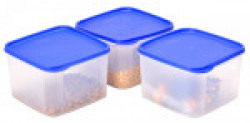 TallBoy Square Plastic Container Set, 2.5 liters, Set of 3, White and Blue