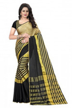 Ecolors Fab Women's Cotton Silk Saree with Blouse Piece, Free Size (Black, Sayan_Tikudi)