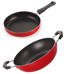 Nirlon Non-Stick Aluminium Cookware Set, 12-Pieces, Red (26_HRSTUVWXYZ12_2)