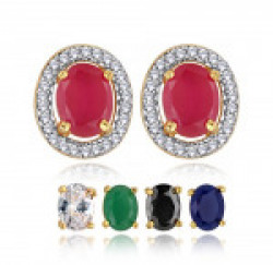 Spargz Multicolor 5 In 1 Interchangeable Oval Shaped Gold Plated CZ Stone Stud Earring For Women AIER 638