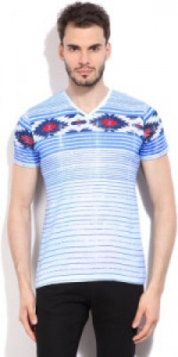 Killer Striped Men's V-neck Blue T-Shirt