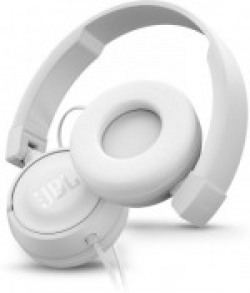 JBL T450 PureBass Wired Headset with Mic(White, On the Ear)
