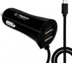 Flipkart SmartBuy 4.8A Dual Port Turbo Universal Car Charger with Cable(Black)