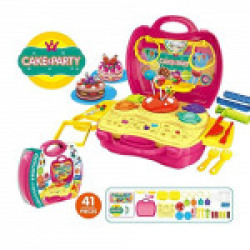 Kids Play-Doh Cake Party Play Set 41 Pcs Pretend Play Toy Kit with Play Douth and Moulds in a Portable Case