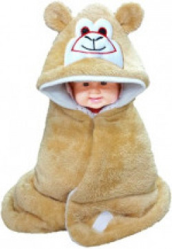 Brandonn Animal Single Hooded Baby Blanket(Fur, Beige)