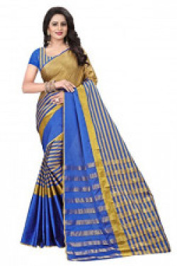 Ecolors Fab Women's Cotton Silk Saree with Blouse Piece (Royal Blue)