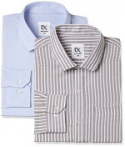 EX Men's Solid Regular Fit Synthetic Formal Shirt (275265657_Assorted_42_FS) (Pack of 2)