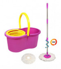 Eco Alpine 360 Degree Magic Spin Mop with Plastic Spinner Plus 1 Refill Pack (Purple and Yellow)