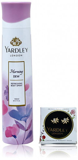 Yardley of London Mist Refreshing Body Spray, 150ml with Free 24K Gold Plated Ear-rings