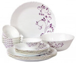 Cello Imperial Lilac Orchid Opalware Dinner Set, 19 Pieces, White