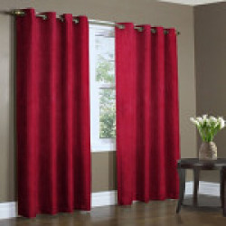 Home Candy Elegant Plain 4 Piece Polyester Door Curtain Set - 9ft, Maroon