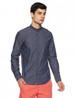 Breakbounce Men's Solid Slim Fit Casual Shirt (SH1203_Dark Navy_Medium)
