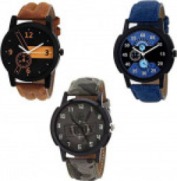 Xforia Analogue Multicolor Dial Watch For Men & Women Black, Blue & Brown (Pack of 3)