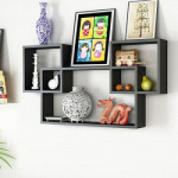 JS Home D??cor Wooden Interlocked Storage Wall Shelves (Black)